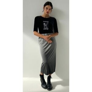 Cite‎ Velour Cat-Fish Maxi Dress 3/4 Sleeve Gray Black Goth Boho Artsy